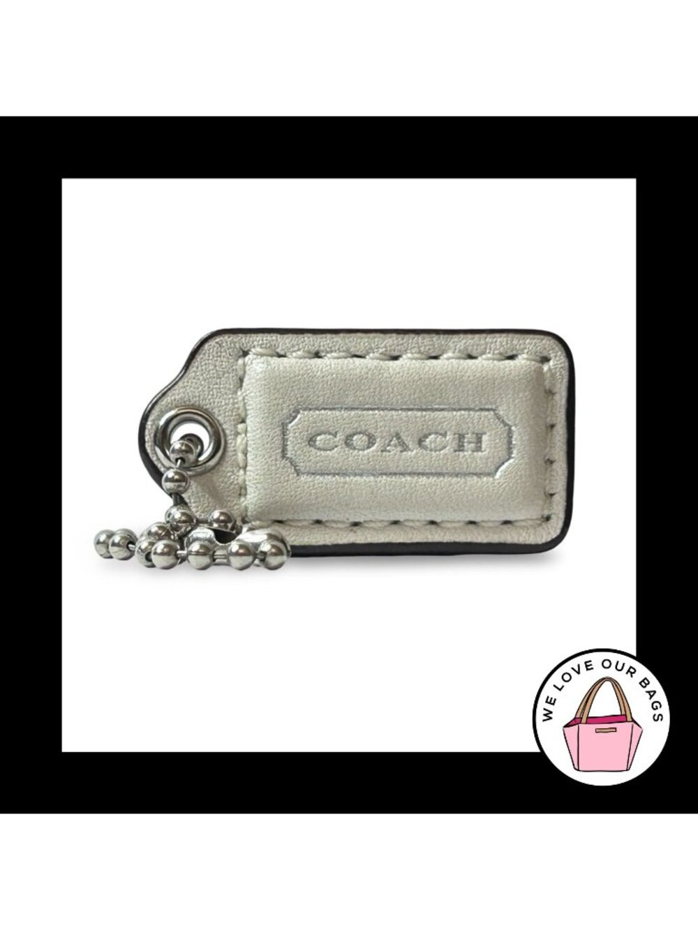Limited Edition COACH HANG TAG 1.5" White Silver Leather Bag Charm Keychain Fob